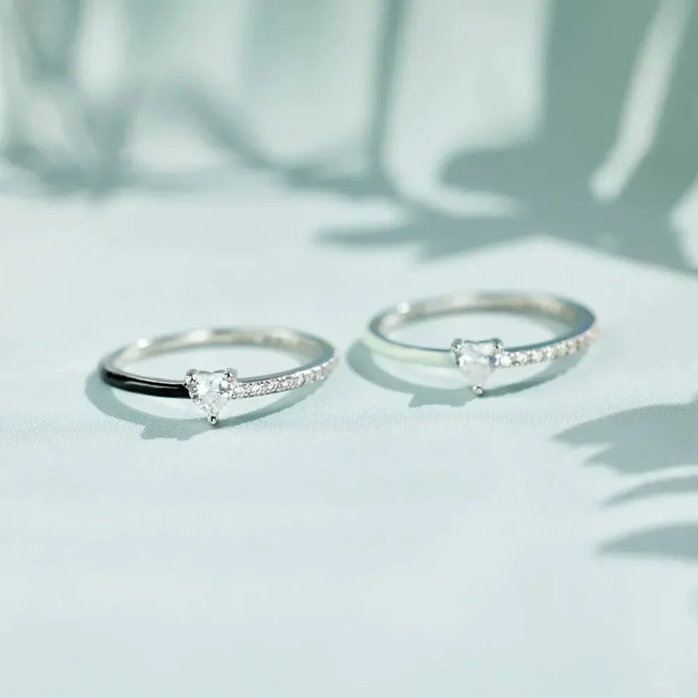 Heart Shape Inlaid Zircon Enamel Ring - VAleG