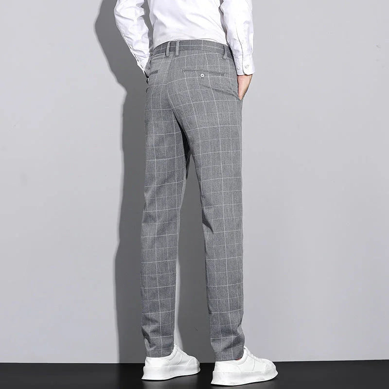 Casual Pants Men's Simple Plaid Slim Fit Straight-leg Trousers - VAleG