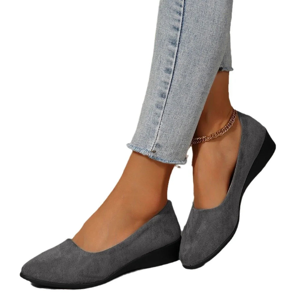 Spring New Pointed Toe Women's Plus Size Shallow Mouth Wedge Pumps Doug Shoes Sports Casual - VAleG