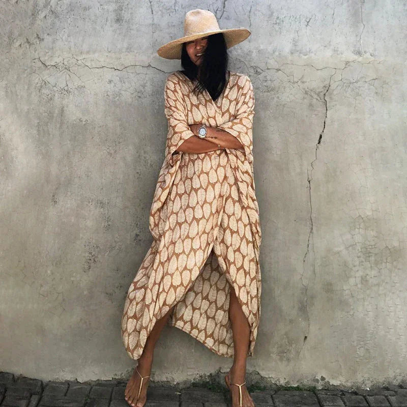 Polyester Ladies Sun Protection Resort Beach Dress Cover Up - VAleG