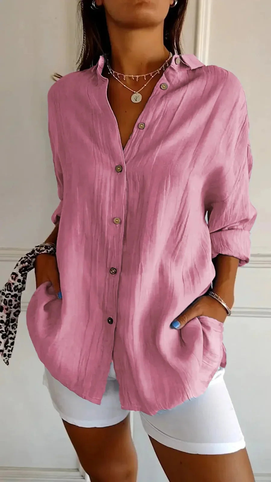 Lapel Long Sleeve Shirt Women's Single-breasted Pleated Shirt - VAleG