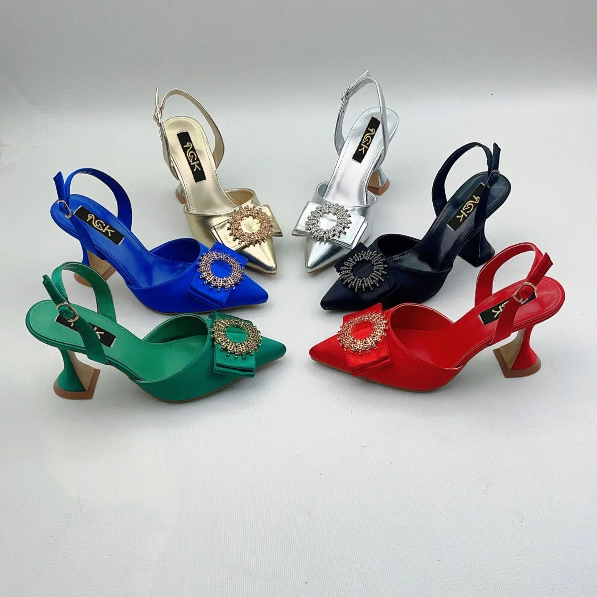 European And American Pointed Toe Rhinestone Closed Toe Strap High Heel Sandals - VAleG
