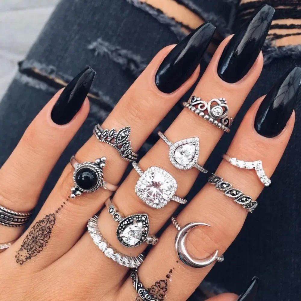 Alloy Synthetic Crystal 11-Piece Ring Set - VAleG