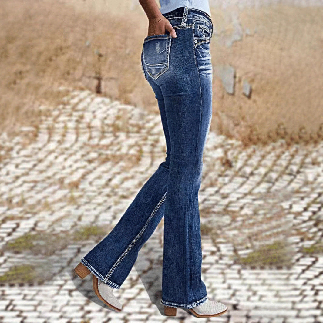 Jeans lavati elasticizzati a vita media da donna Simple Slim Fit