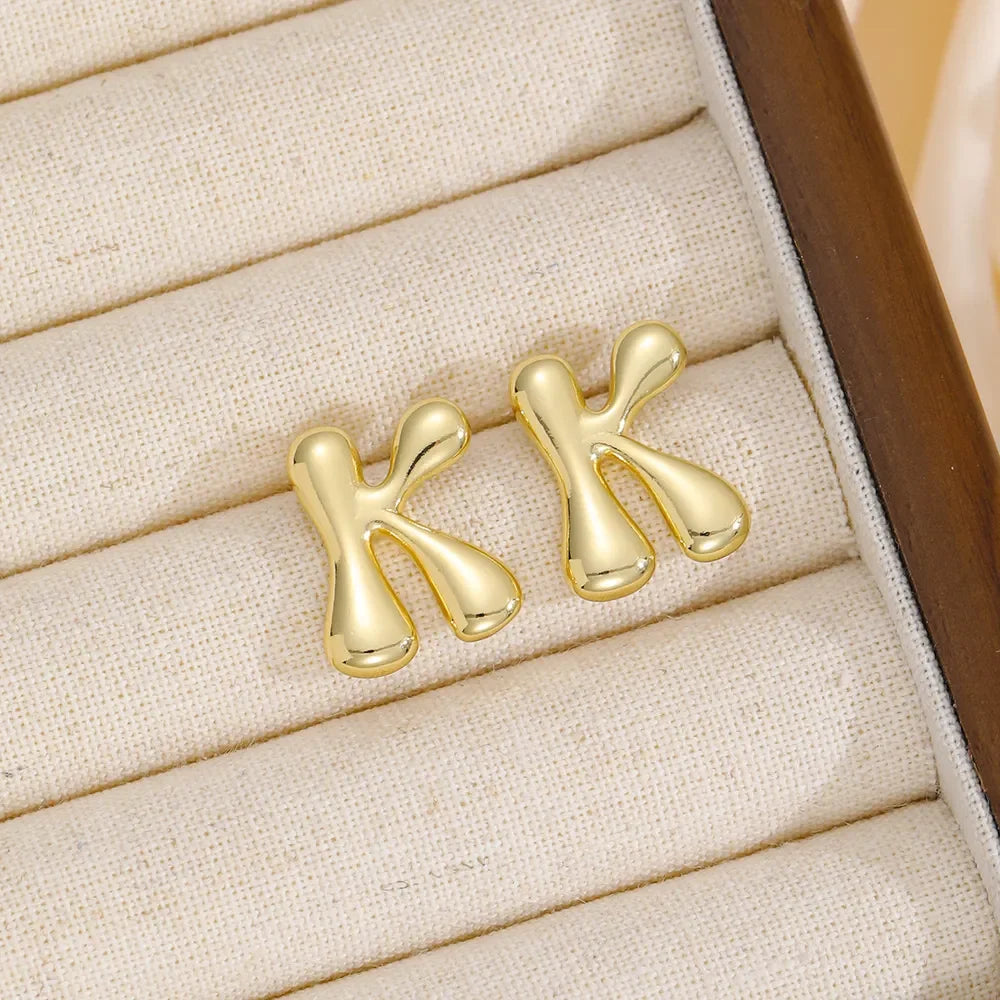 18K Gold-Plated Bubble Letter Stud Earrings - VAleG