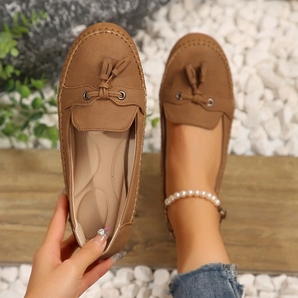 Women's Round Head Loafers Fashion Non-slip Soft Comfortable Flats Shoes - VAleG