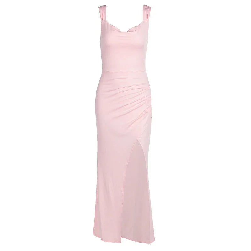 Slim Sleeveless Slit Dress With Back Tie Design Fashion Temperament Dresses For Women Clothing - VAleG