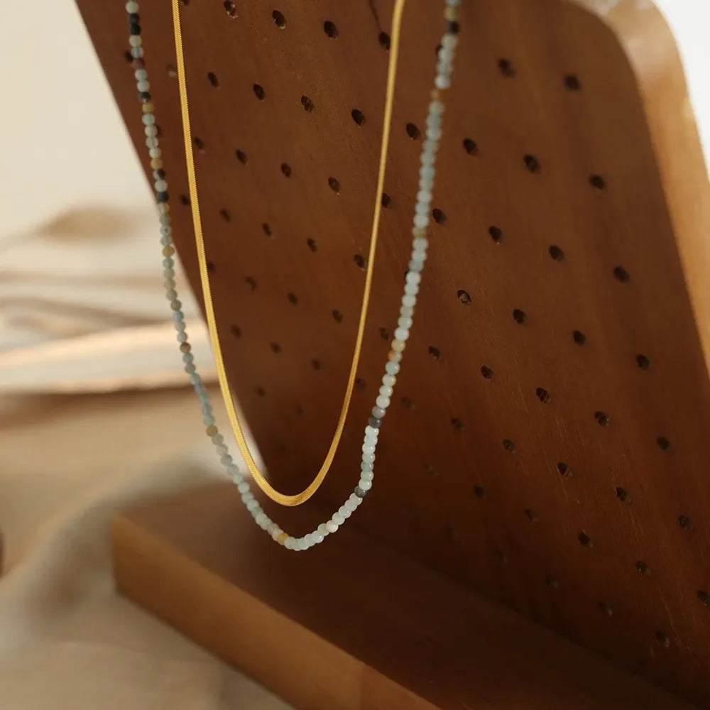 Beaded Titanium Steel Double-Layered Necklace - VAleG