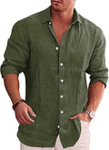 Men's Loose Plus Size Solid Color Shirt Linen Lapel Long Sleeve Casual Shirt - VAleG