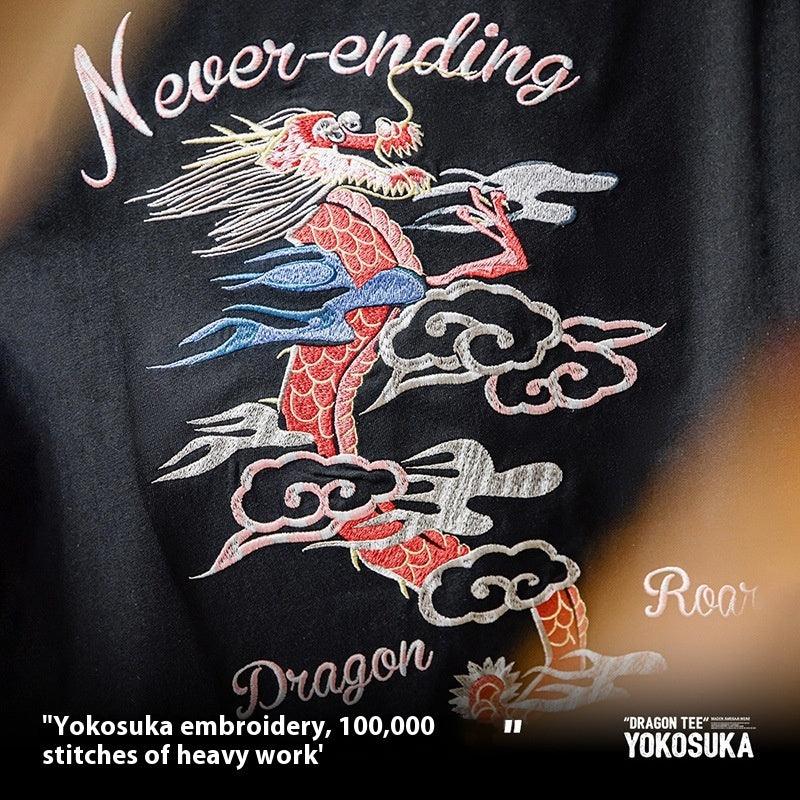 American Retro Dragon Ziling Machine Embroidery T-shirt - VAleG