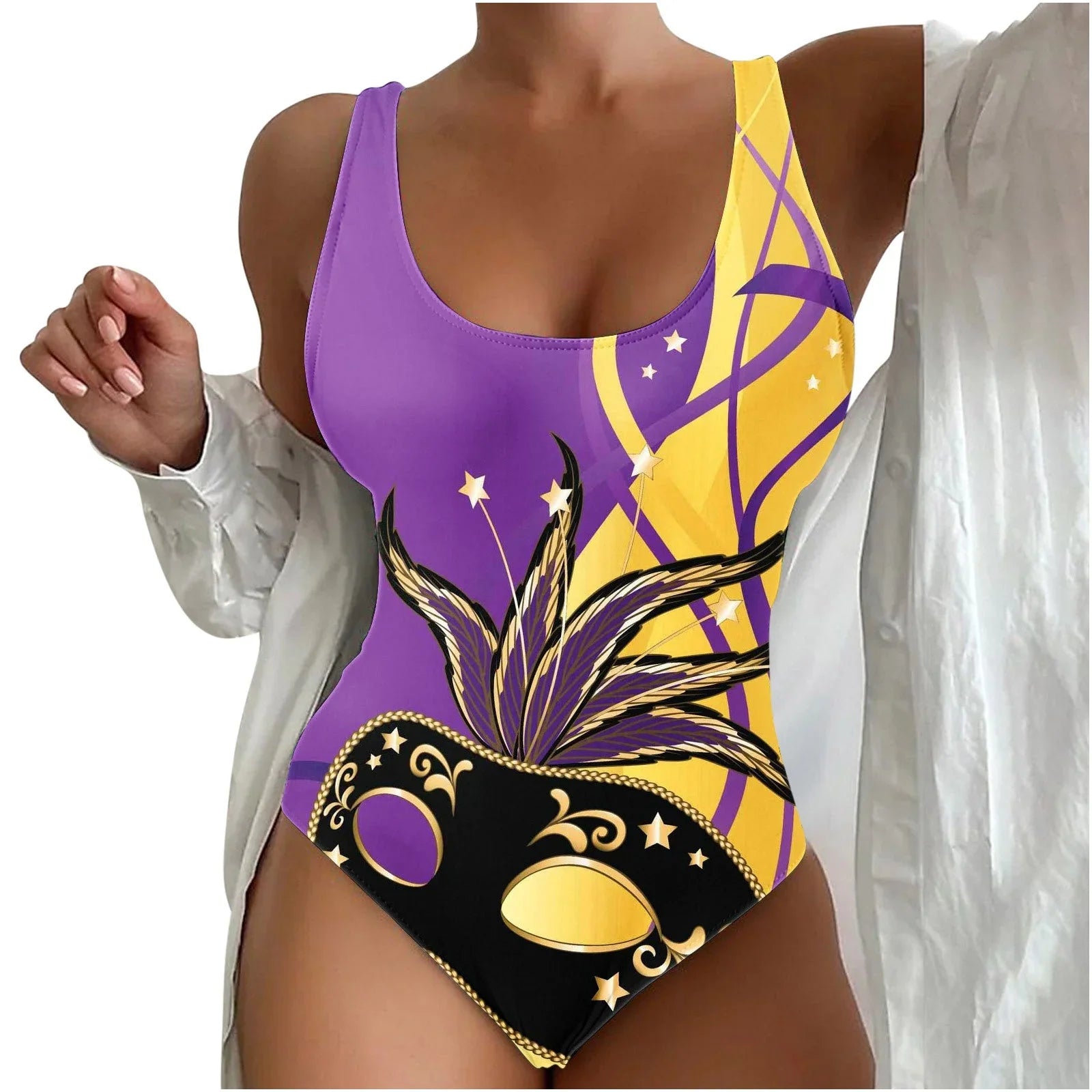 Women's Seaside Beach Swimsuit 3D Contrast Color One-piece Swimsuit - VAleG