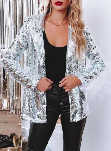 Sequined Long Sleeve Elegant Small Blazer - VAleG