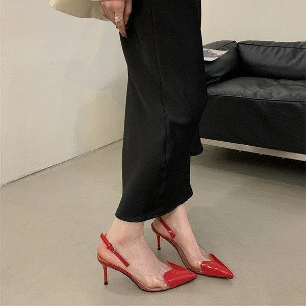 Women's Pointed Toe Transparent High Heels Buckle - VAleG