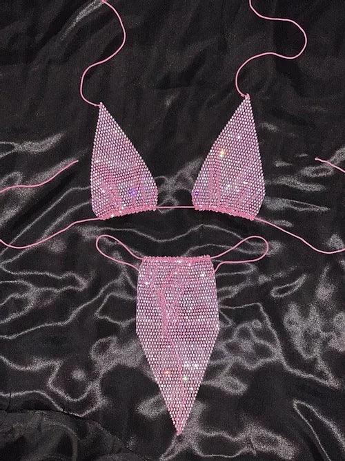 Beach Rhinestone Mesh Bikini Set - VAleG