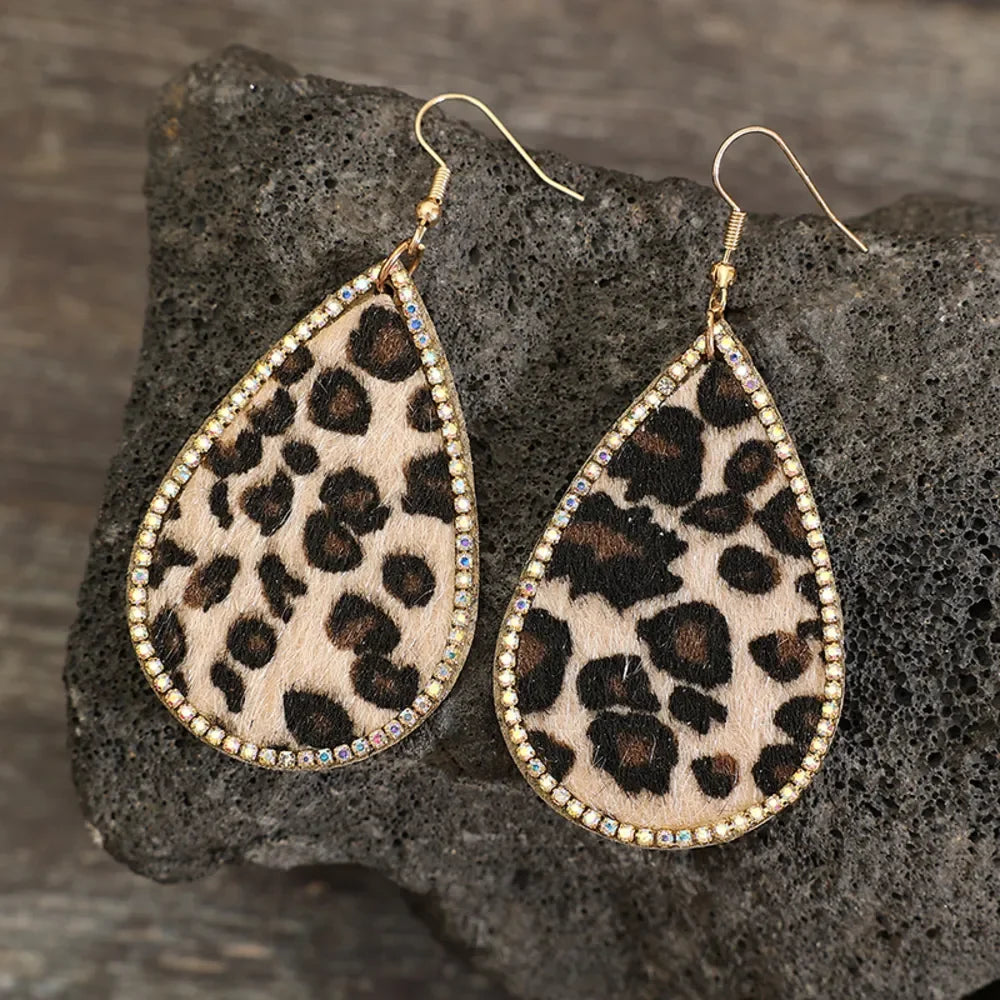 Zircon PU Leopard Teardrop Earrings - VAleG