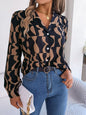 Commuting Elegant Contrast Color Striped Suit Collar Long Sleeve Shirt VAleG