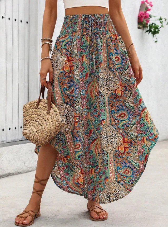 Women Contrast Color Print Random Cut Skirt - VAleG