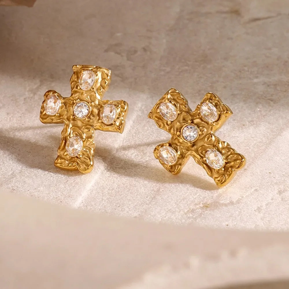 18K Gold-Plated Zircon Cross Earrings - VAleG