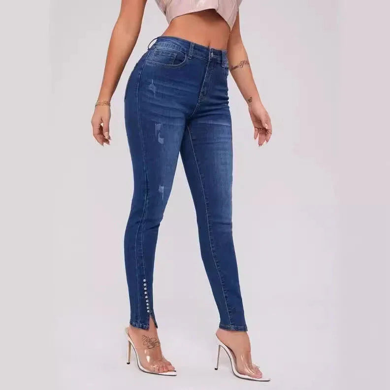Slim Fit Patchwork High Waist Stretch Jeans - VAleG