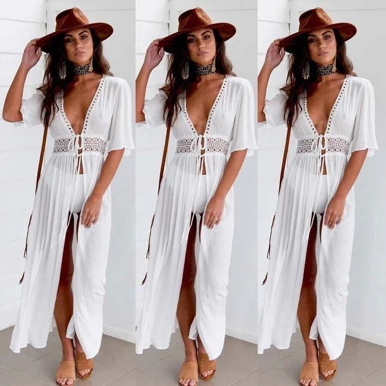Lace Long Shawl Beach Chiffon Cardigan Beach Blouse - VAleG