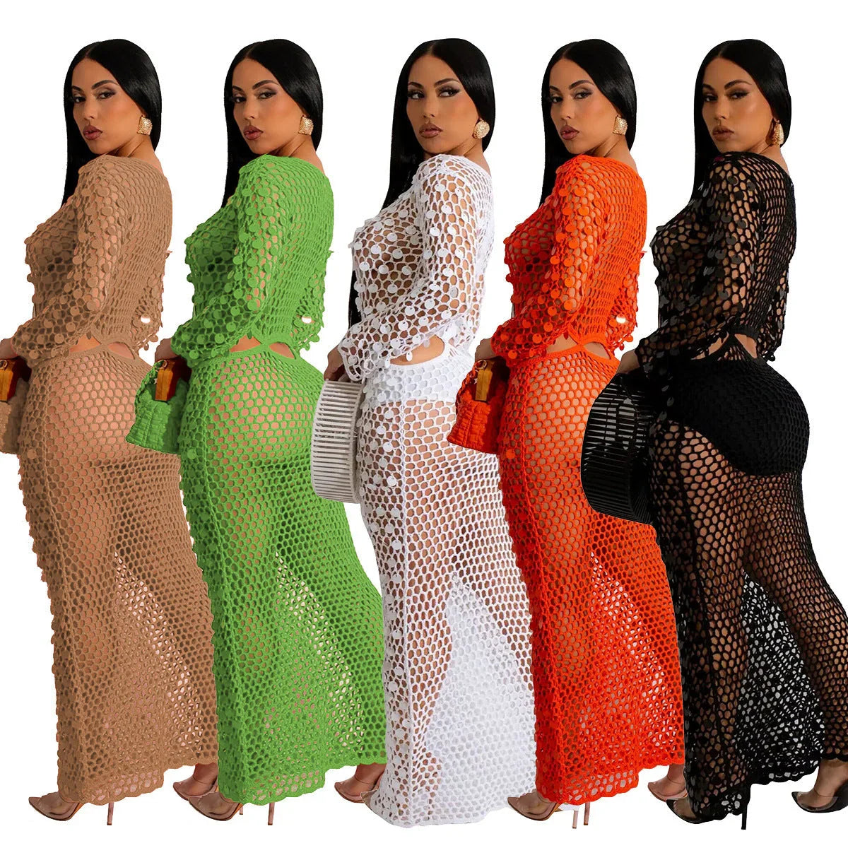 Casual Hollowed Out Sequin Beach Dress - VAleG