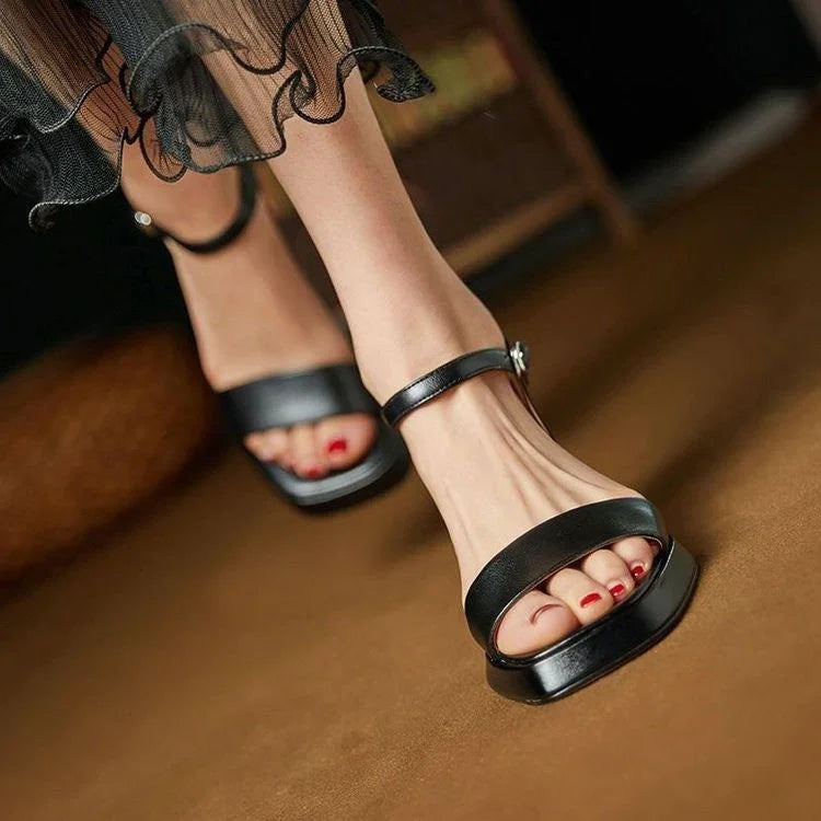 Women's Square Toe High Heels Chunky Heel Waterproof Platform Sandals - VAleG