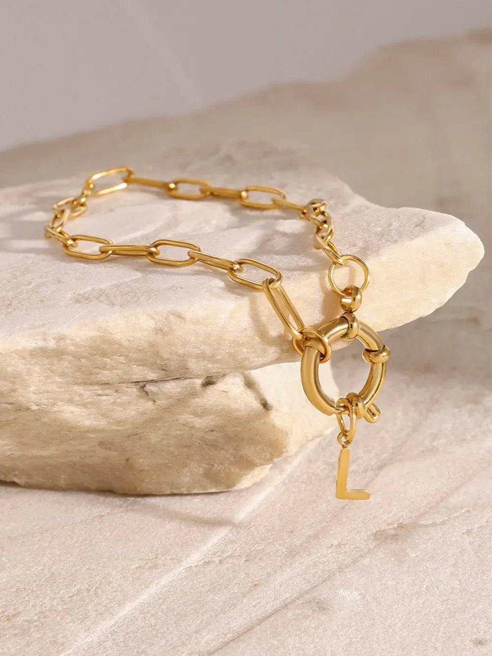 18K Gold-Plated Stainless Steel Letter L Bracelet - VAleG
