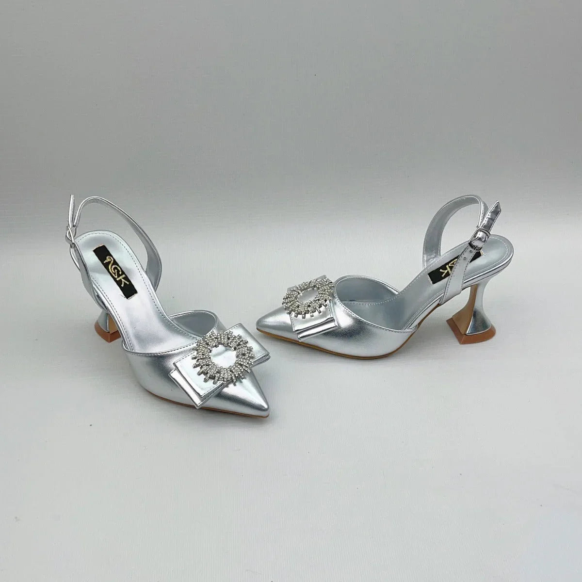 European And American Pointed Toe Rhinestone Closed Toe Strap High Heel Sandals - VAleG