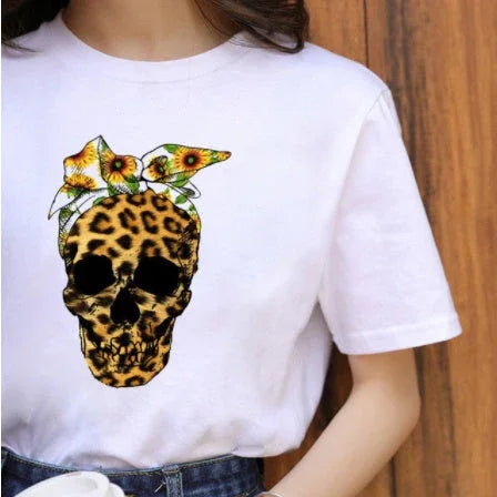 Leopard Print Love Lip Print Fashion Western Style Summer Ladies Print Short-sleeved T-shirt Top - VAleG