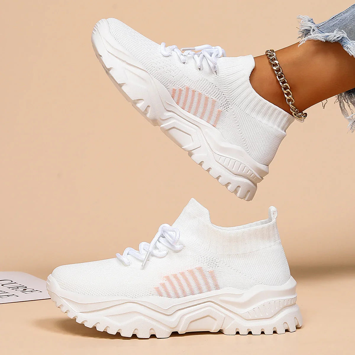 Plus Size Sports Breathable Flyknit Socks Shoes - VAleG