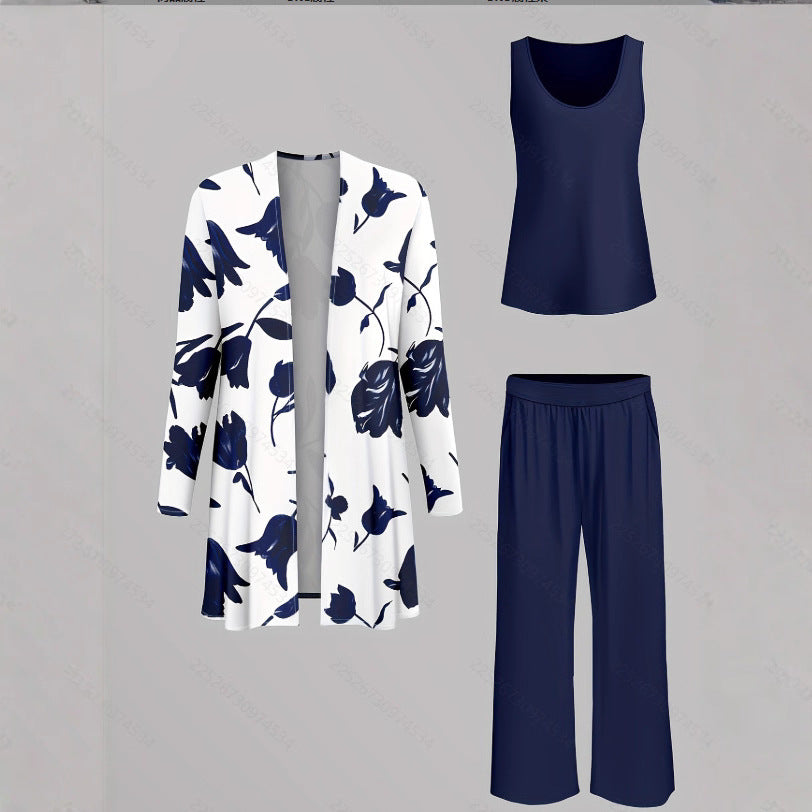 Completo tre pezzi con pantaloni larghi a maniche a cinque quarti