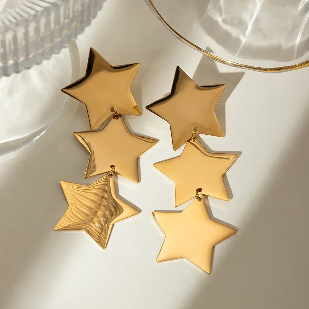 18K Gold-Plated Stainless Steel Star Earrings - VAleG
