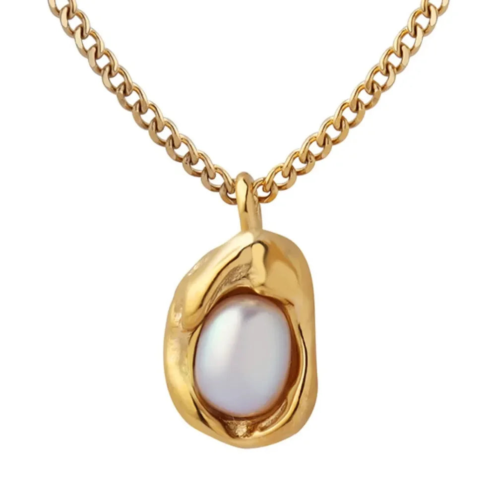 18K Gold-Plated Pearl Pendant Necklace - VAleG