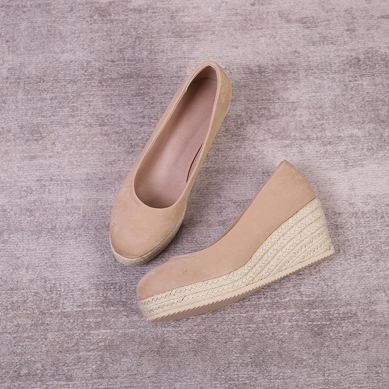 Wedge Thick Bottom Shallow Mouth Comfortable Rope Bottom High Heel Pumps - VAleG