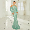 Long Sleeve Off-the-shoulder Banquet Sequined Sheath Fishtail Dress - VAleG