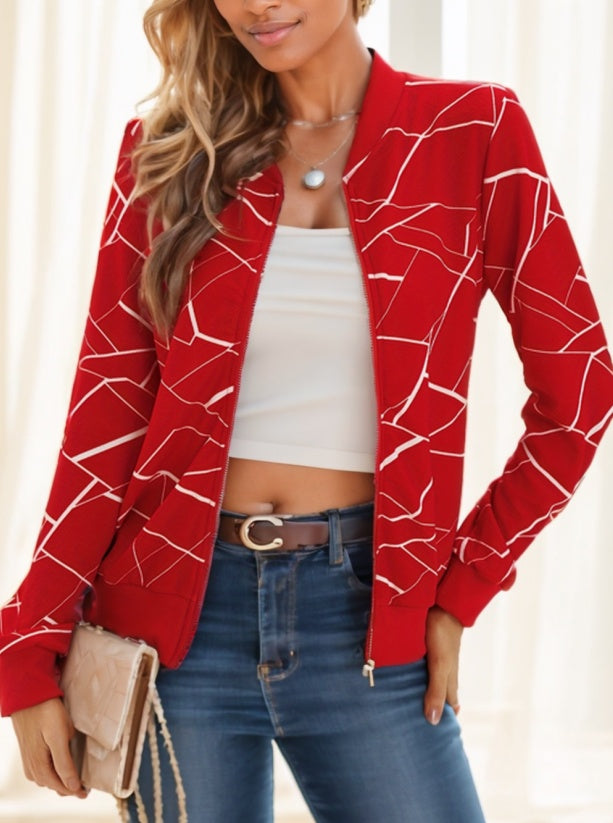 Geo Print Zipper Front Jacket VAleG