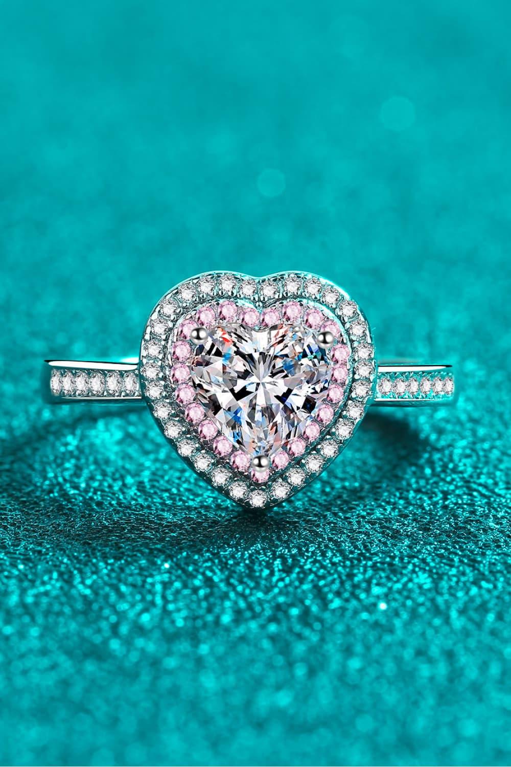 1 Carat Moissanite Heart 925 Sterling Silver Ring - VAleG