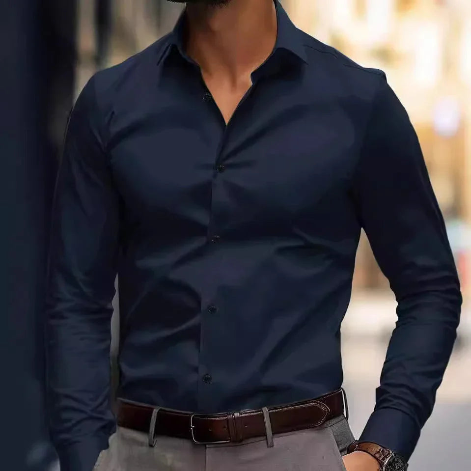 Business Lapel Shirt Solid Color Long Sleeve Casual - VAleG