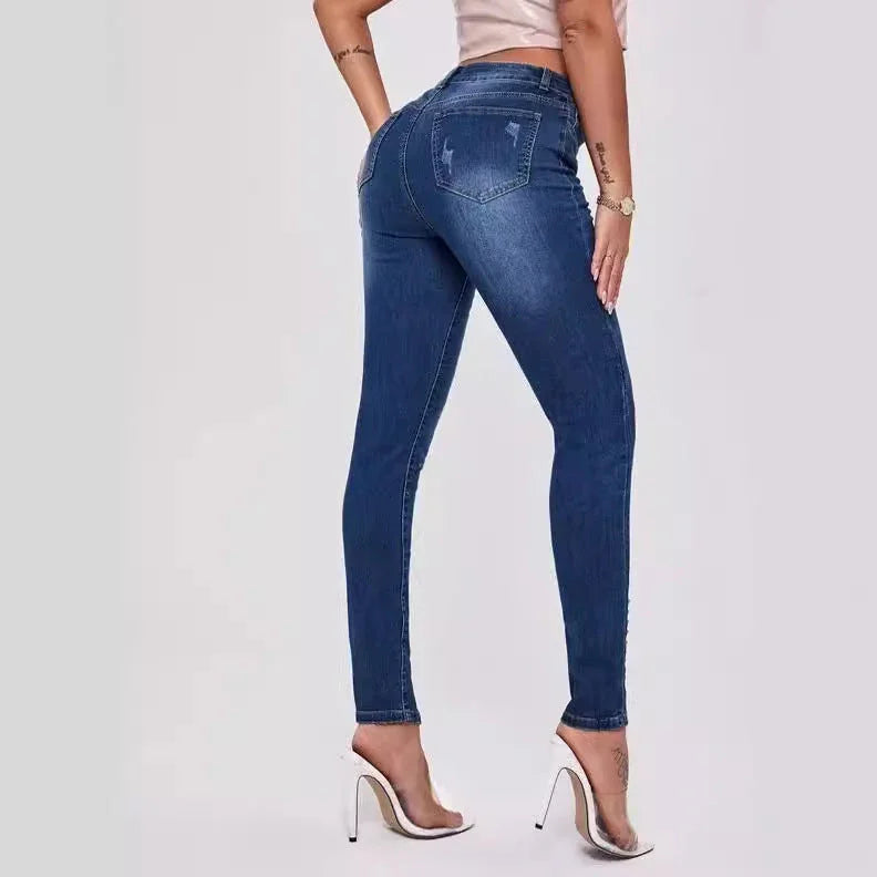 Slim Fit Patchwork High Waist Stretch Jeans - VAleG