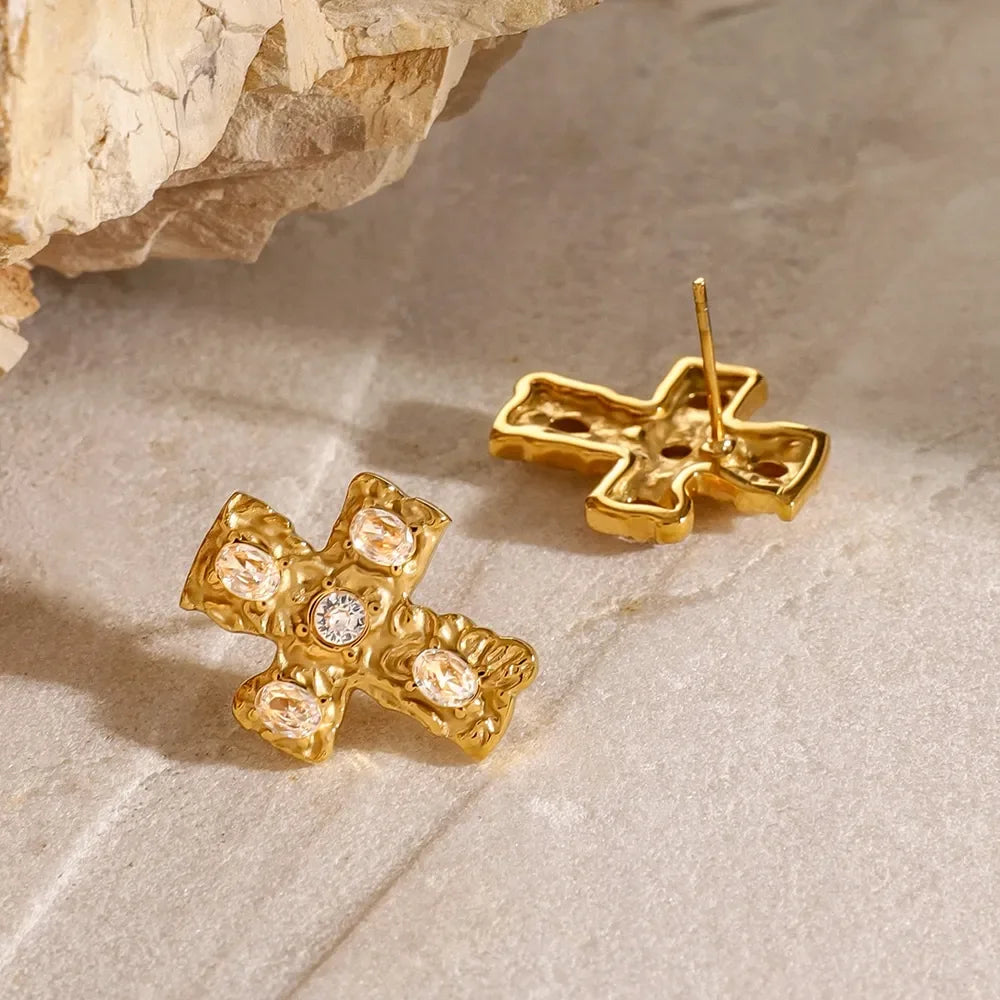 18K Gold-Plated Zircon Cross Earrings - VAleG