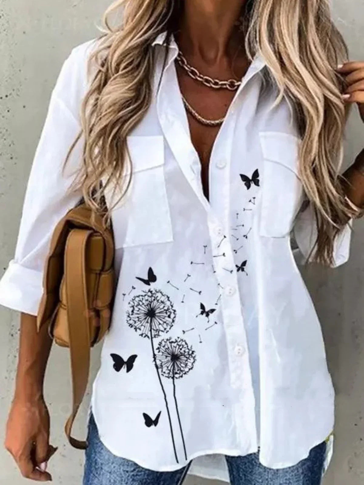 Women's Loose Flower Print Long-sleeved Shirt - VAleG
