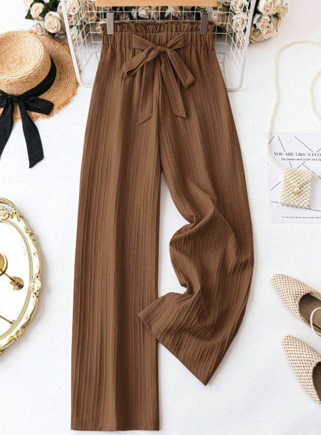 Pantaloni larghi da donna casual in tinta unita con cintura