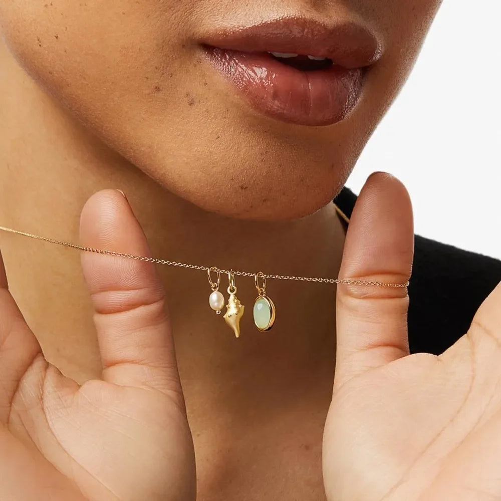 14K Gold-Plated Natural Crystal Conch Pendant Necklace - VAleG