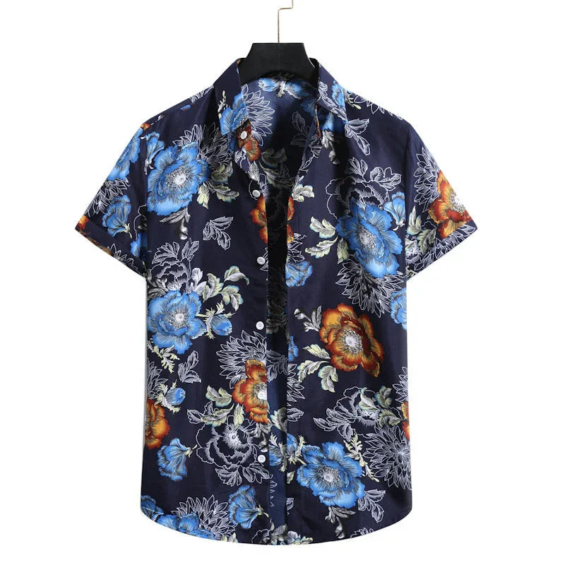 Lapel Cotton Slim-fit Printed Bamboo Shirt - VAleG