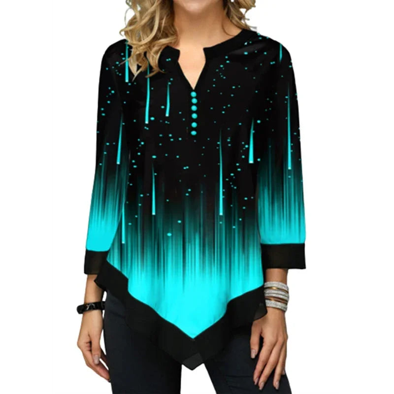 Long Sleeve V-Neck Loose Shirt Women's T-Shirt - VAleG