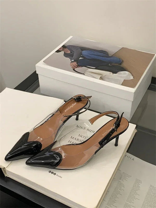 Women's Pointed Toe Transparent High Heels Buckle - VAleG