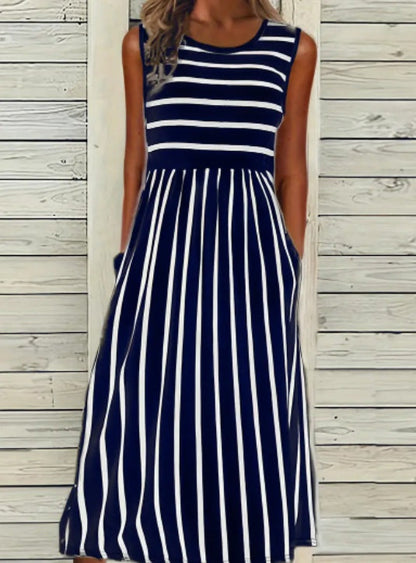 Print Crew Neck Tank Dress - VAleG