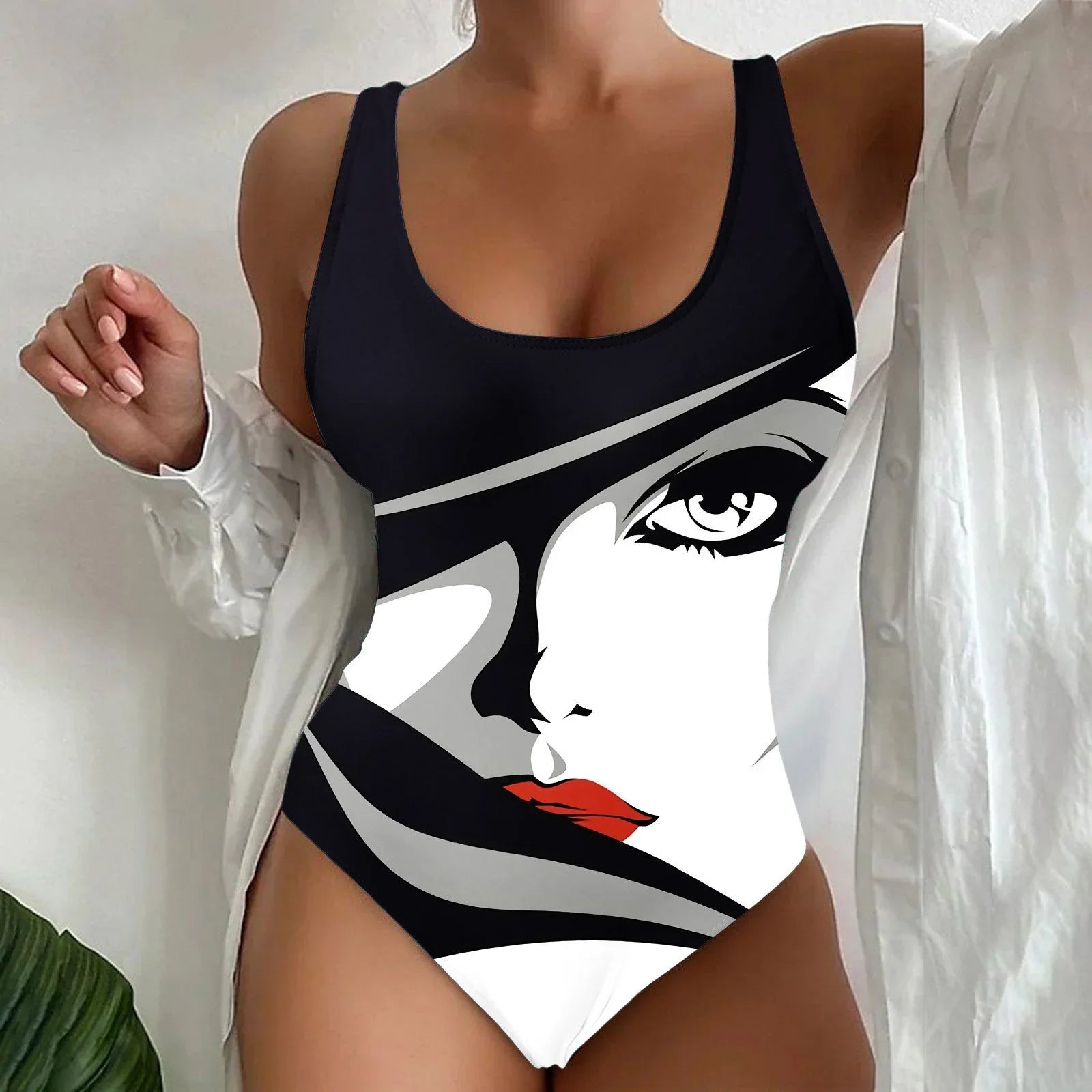 Women's Seaside Beach Swimsuit 3D Contrast Color One-piece Swimsuit - VAleG