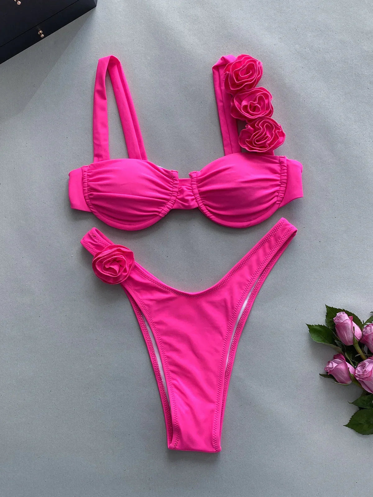 Steel Bracket Three-dimensional Flower Split Women's Swimsuit Swimsuit - VAleG