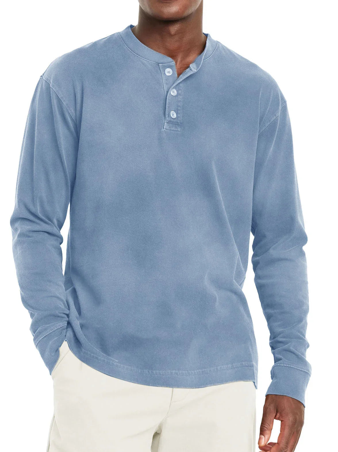 Digital Printing Two-color Henley Shirt 7-button Men's Casual Long Sleeve - VAleG